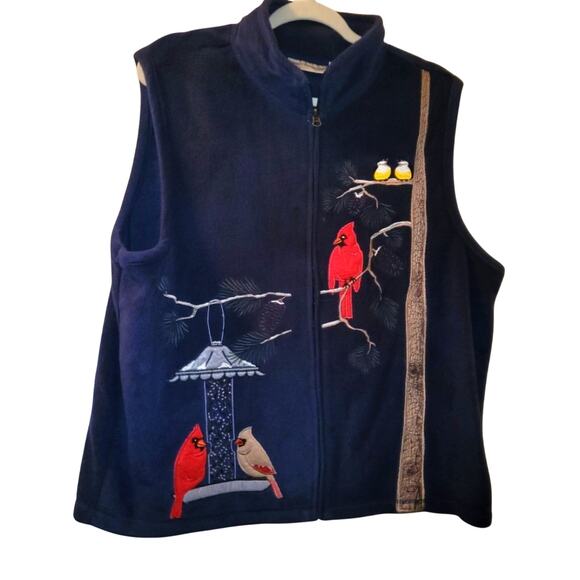 Vintage Womens Cardinal Bird Embroidered Vest Full Zip Navy Size XL - Picture 1 of 8